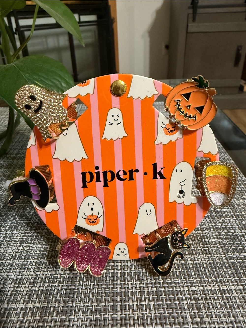 Piper K 🎃👻Halloween Rhinestone Hair Clip Set 6 Orange, Pink, Black, Gold NWT